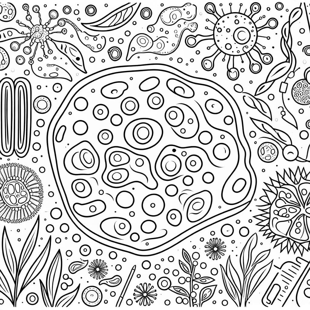 Cellule animale - une représentation détaillée de la structure et des parties d'une cellule animale, idéale pour le coloriage.