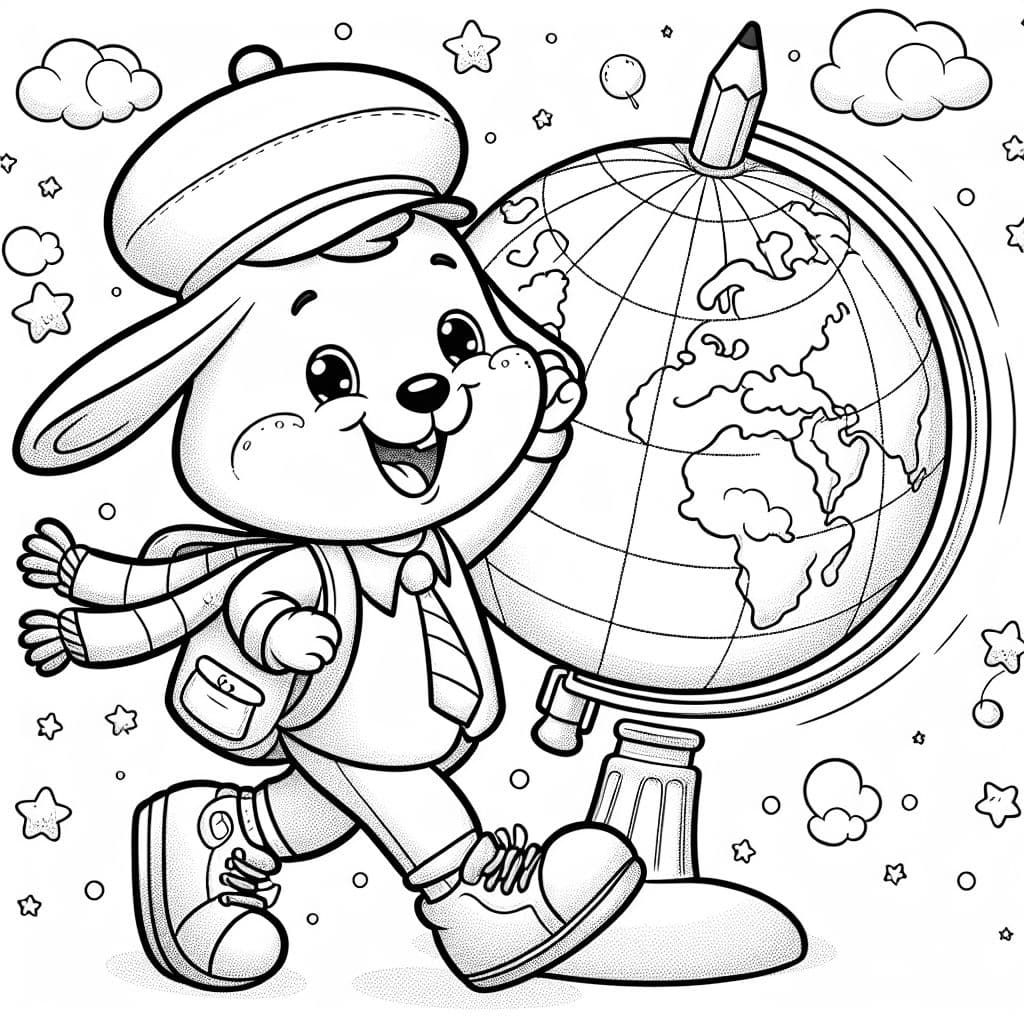 Je veux la mascotte de mon école, trébucher sur un globe.