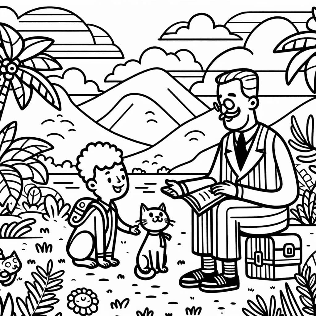 Un niño con un gato hablando con un presidente en Colombia.