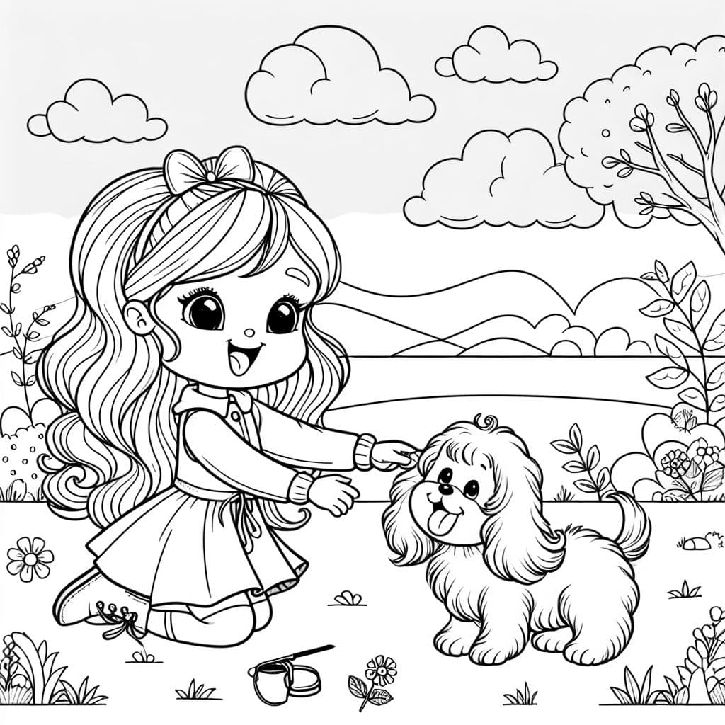 una joven jugando con su perro pequeño de pelo largo