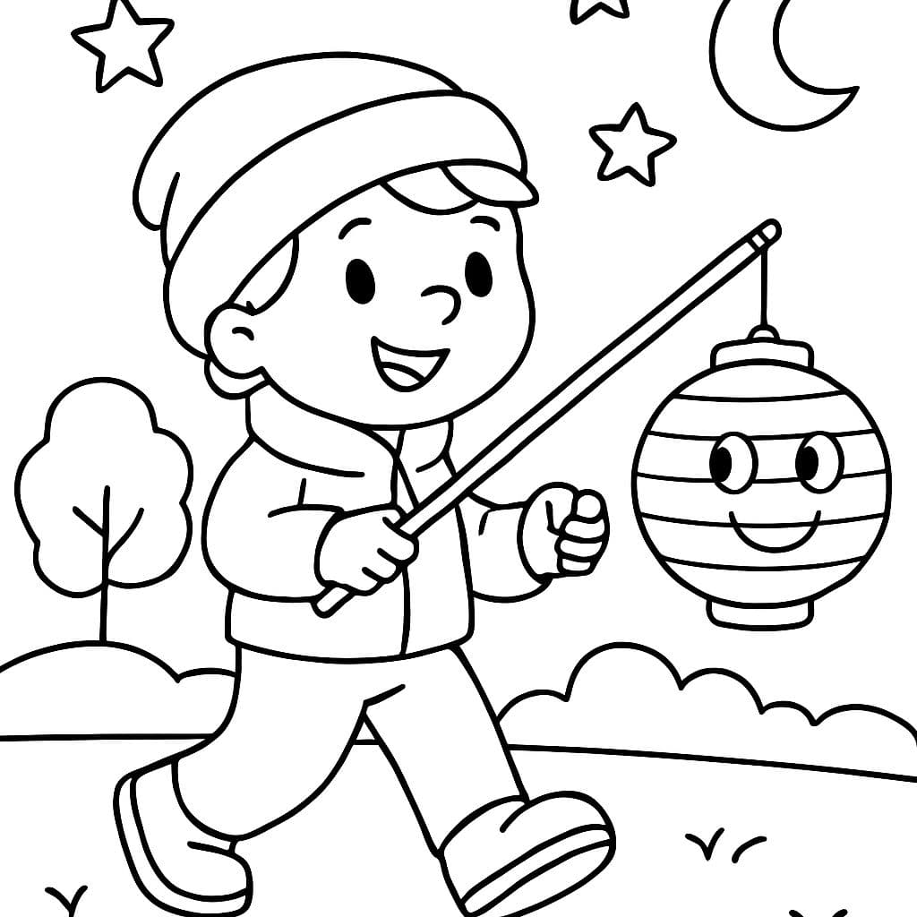 Desfile de linternas por la tarde, página para colorear