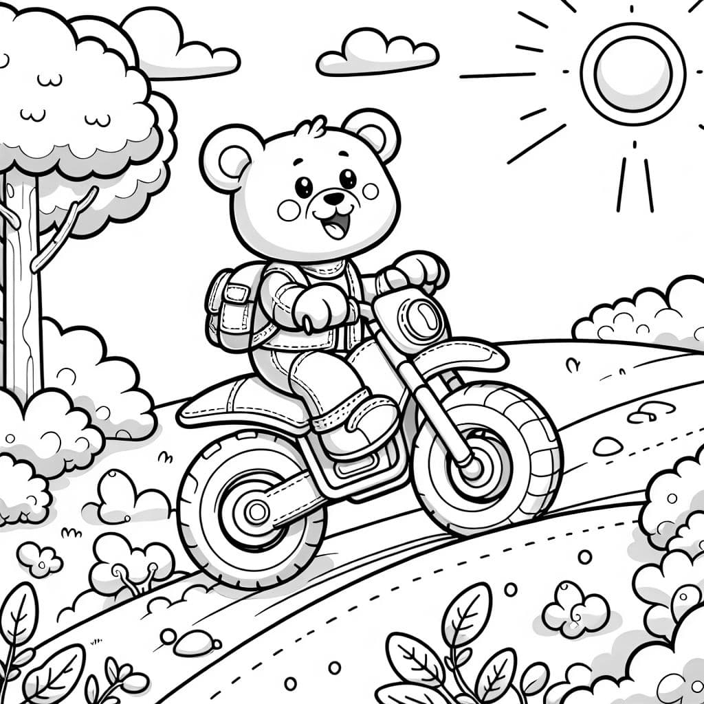 Un oso de peluche montando una moto de tierra.