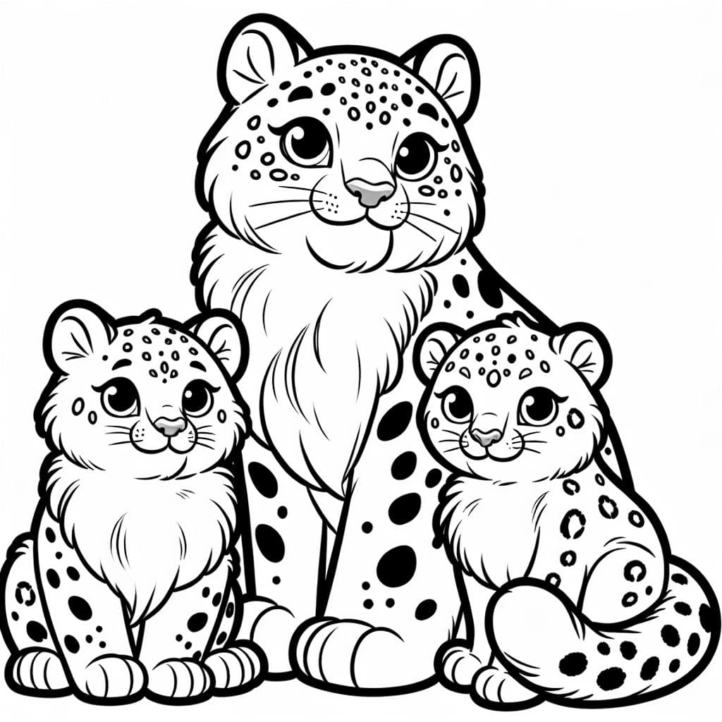 Cuatro leopardos de las nieves. Papá, mamá, hija y bebé