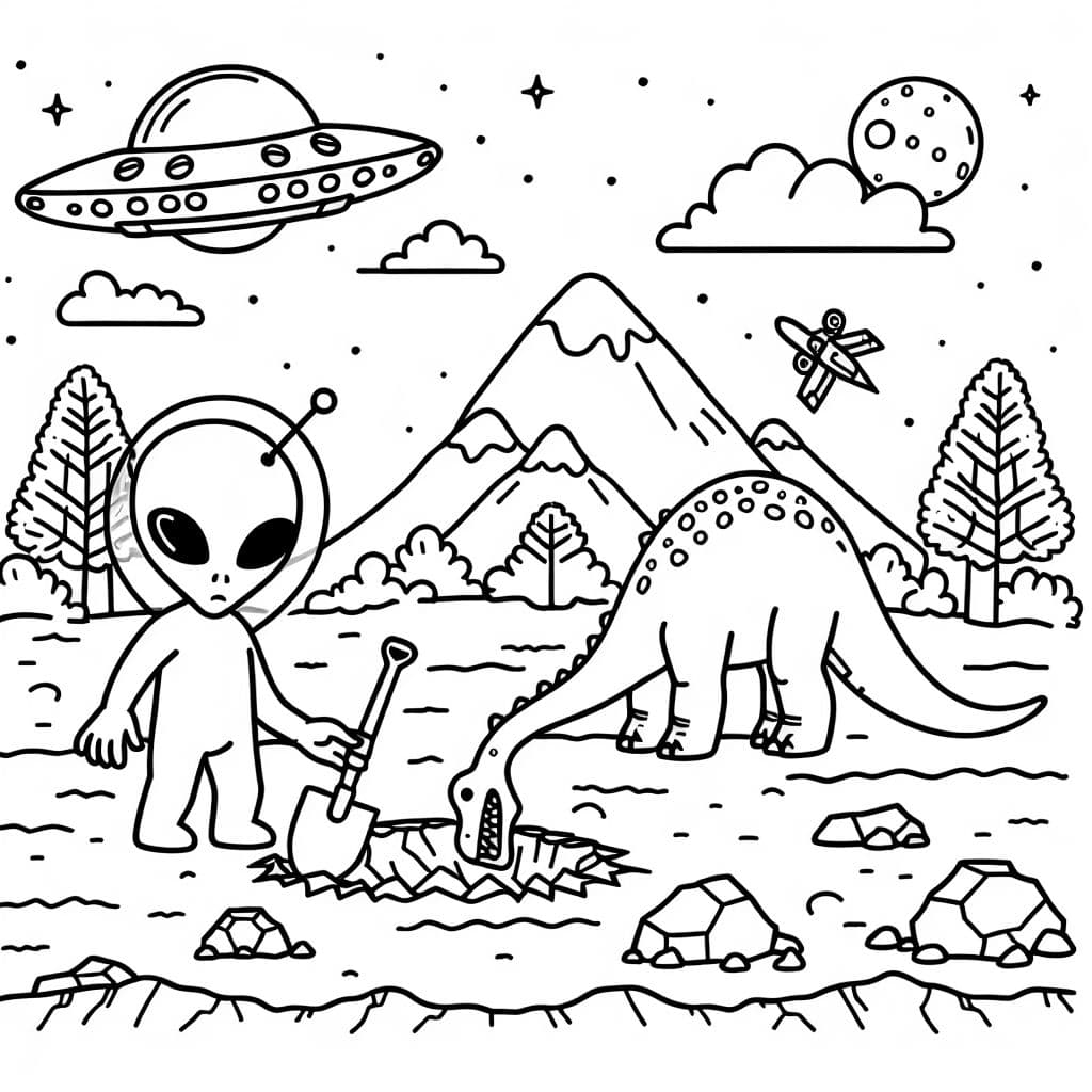 Des extraterrestres et des dinosaures creusent dans le sol