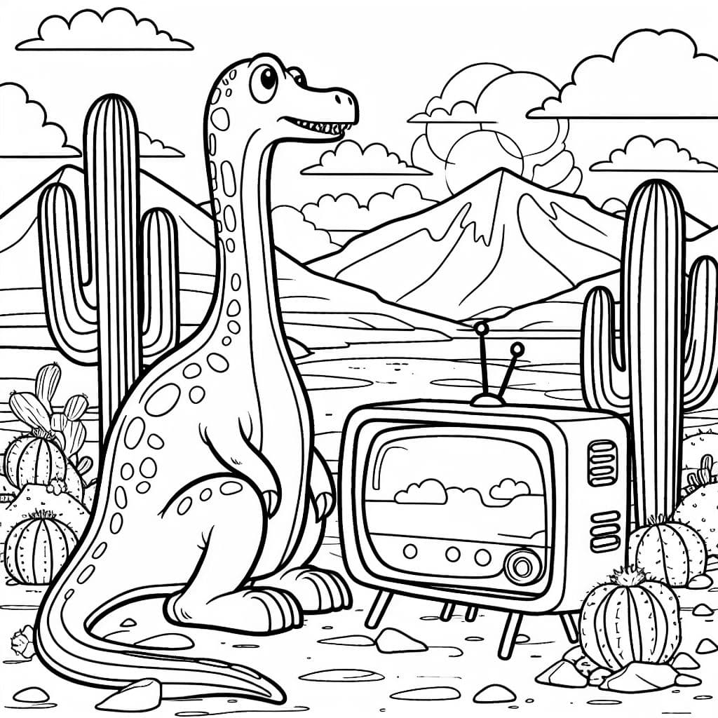 Una jirafa en el desierto viendo la televisión.