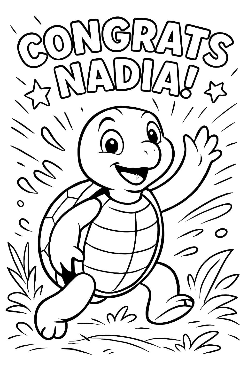 une image mignonne d'une tortue disant félicitations Nadia
