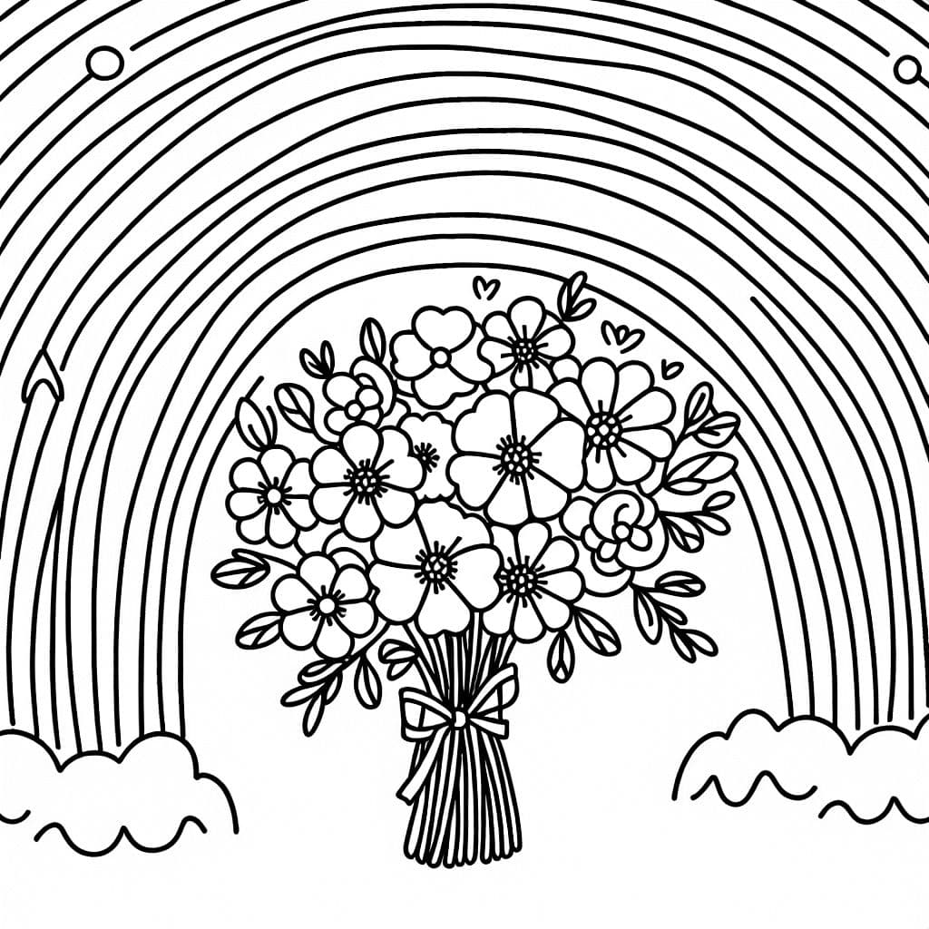 beau bouquet de fleurs avec des arcs-en-ciel en arrière-plan