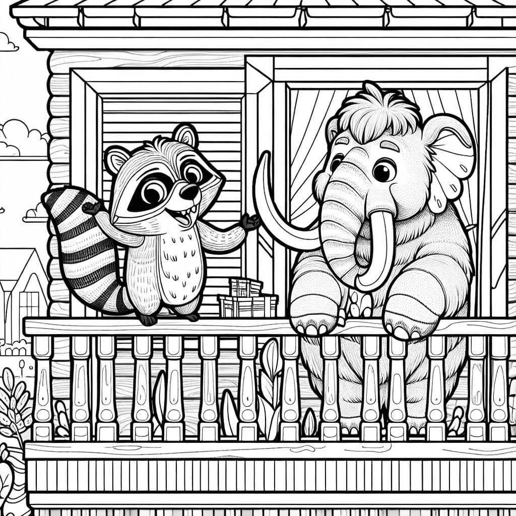 ein Wachbär und ein Mammut schmücken ihren Balkon