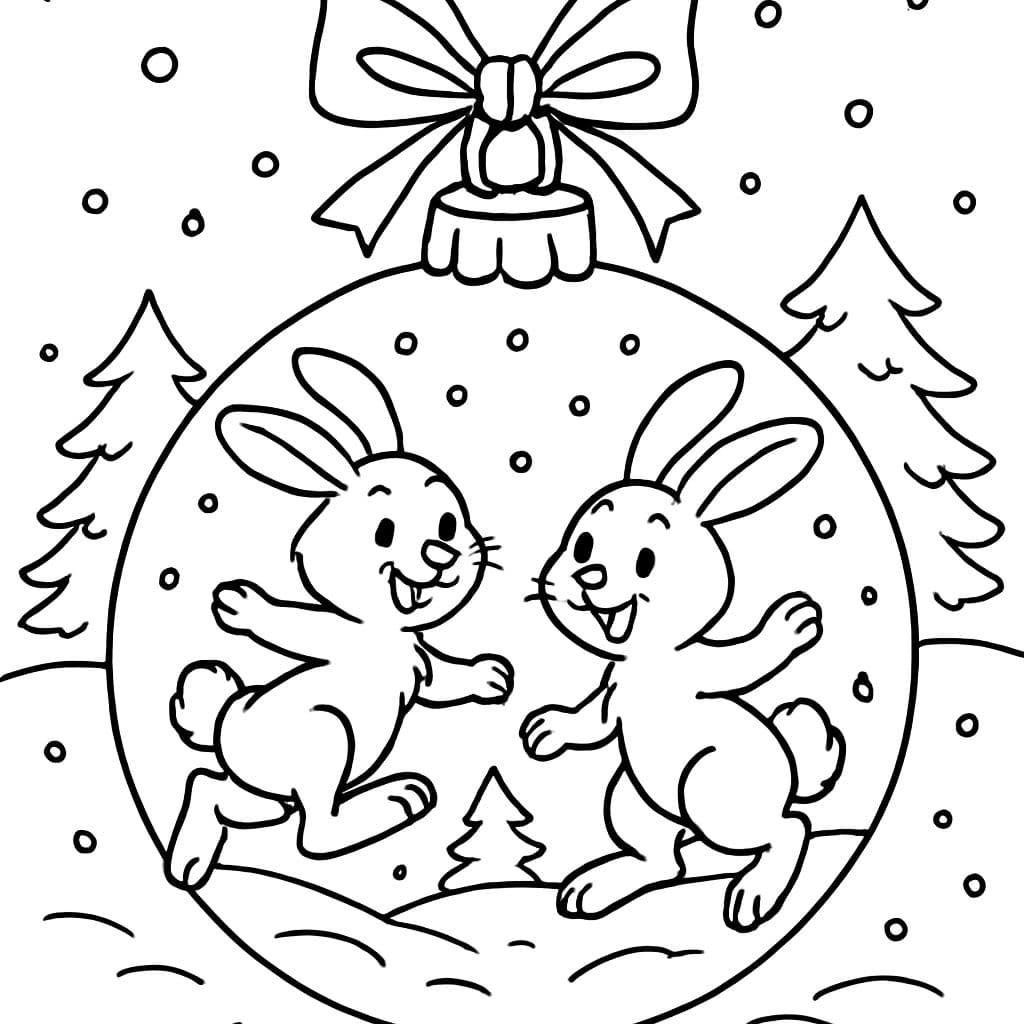 Eine weihnachtskugel mit einem bild von 2 hasen drauf