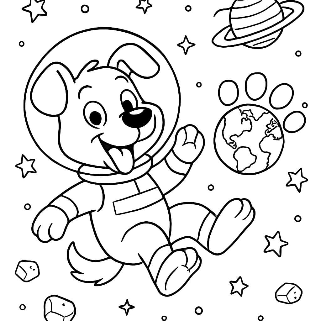 Un perro en el espacio con una tierra en forma de pata