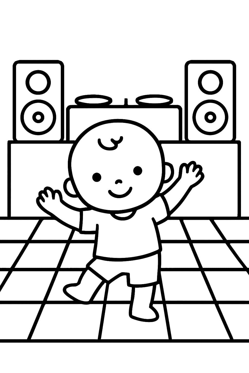 A festa de dança de Ezra com um piso de dança quadriculado e uma cabine de DJ