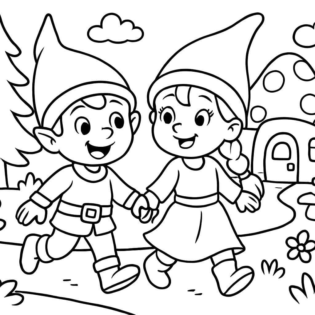 Niño duende tomándose de la mano con niña duende