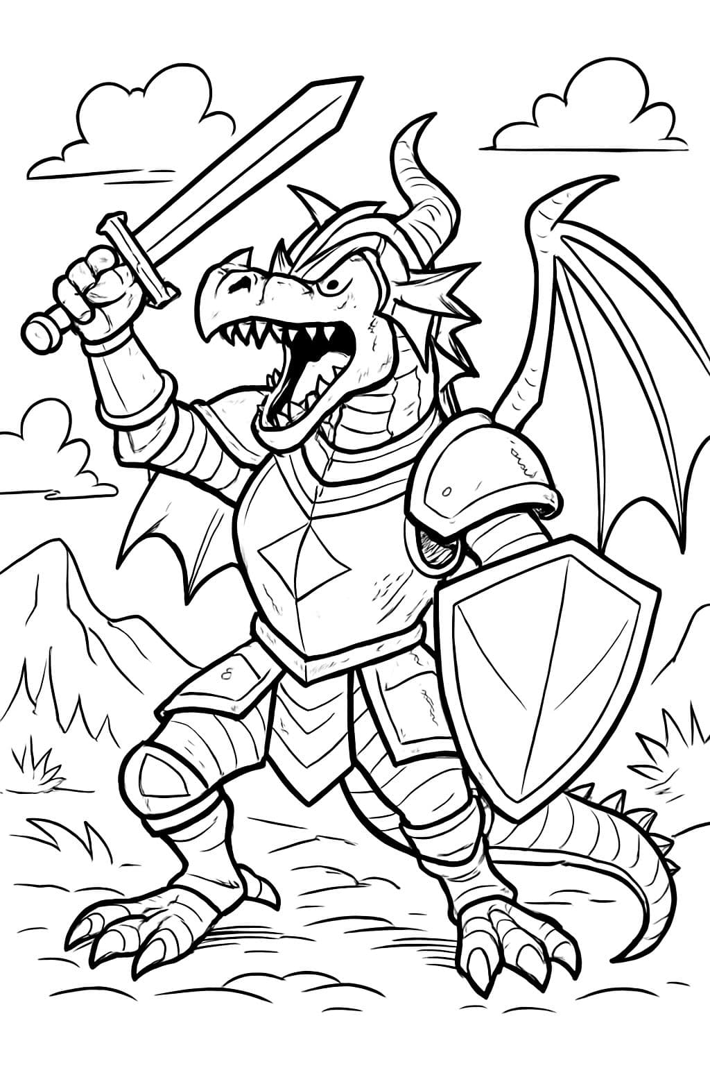 un dragón peligroso con armadura de caballero