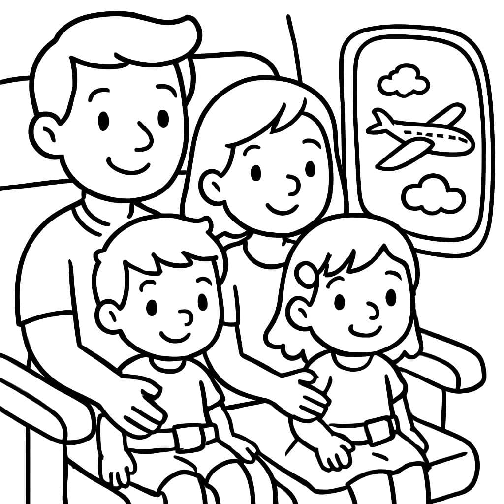 2 eltern fliegen mit ihren zwei kleinen kindern in den urlaub