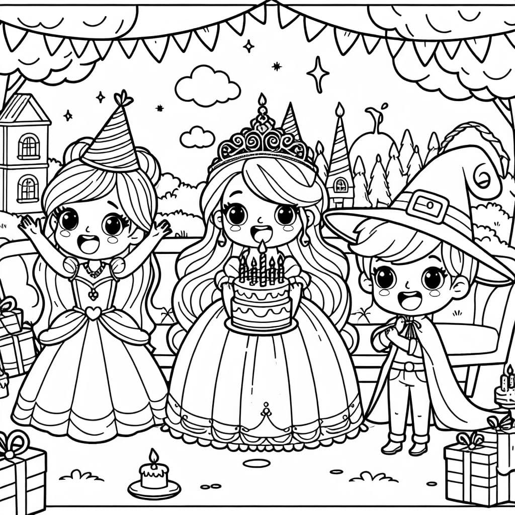 eine prinzessin und eine hexe feiern geburtstag ein junge besucht sie