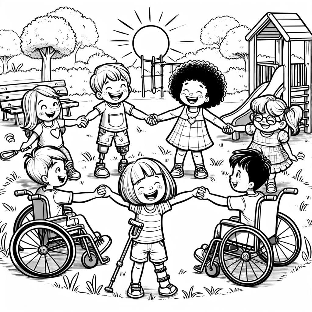 Black and white kids of all abilities holding hands