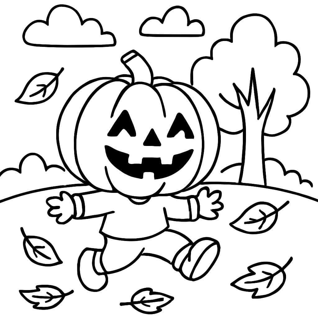 Une citrouille-lanterne jouant à l'extérieur pendant l'automne.