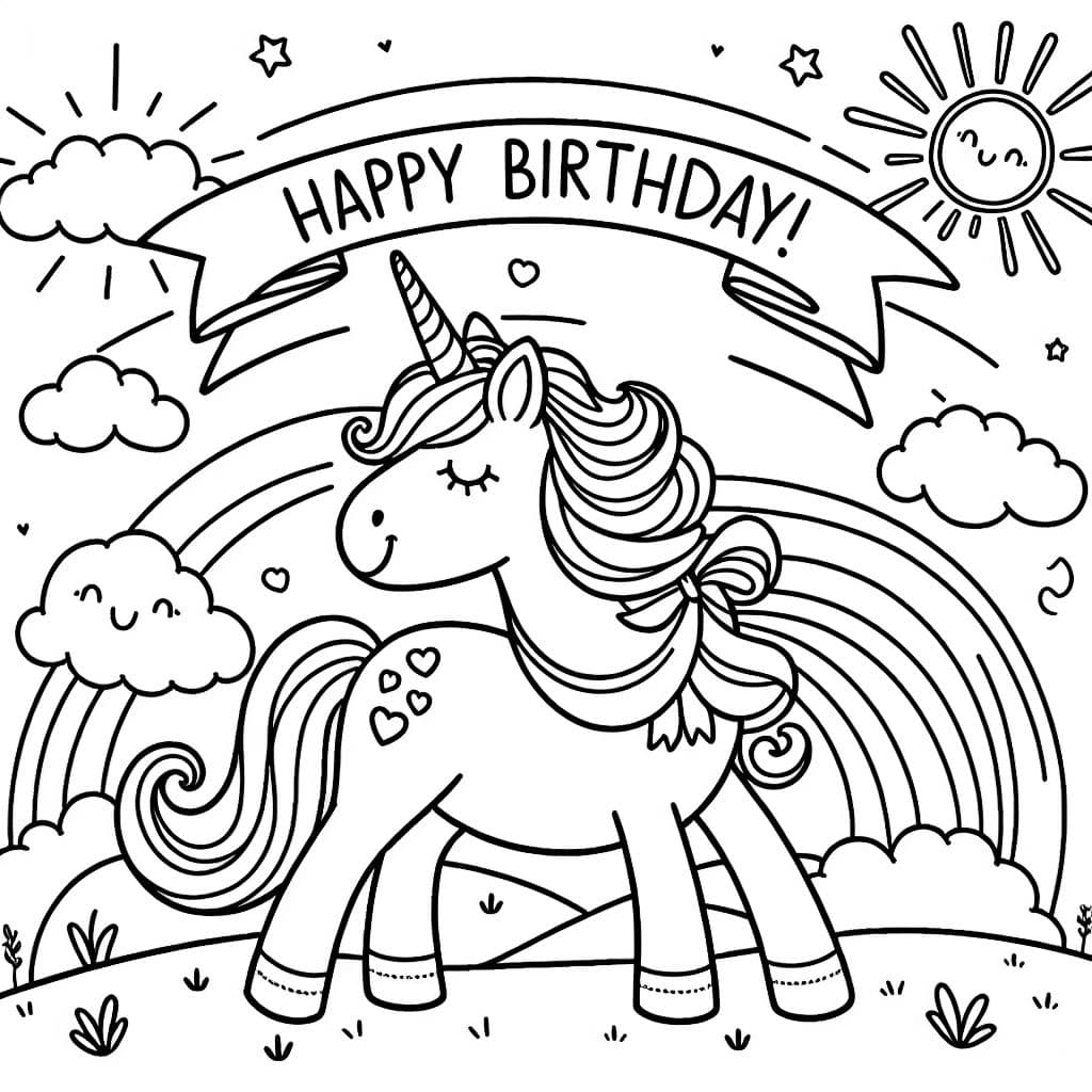 Una imagen de un unicornio que dice ¡FELIZ CUMPLEAÑOS, GG!