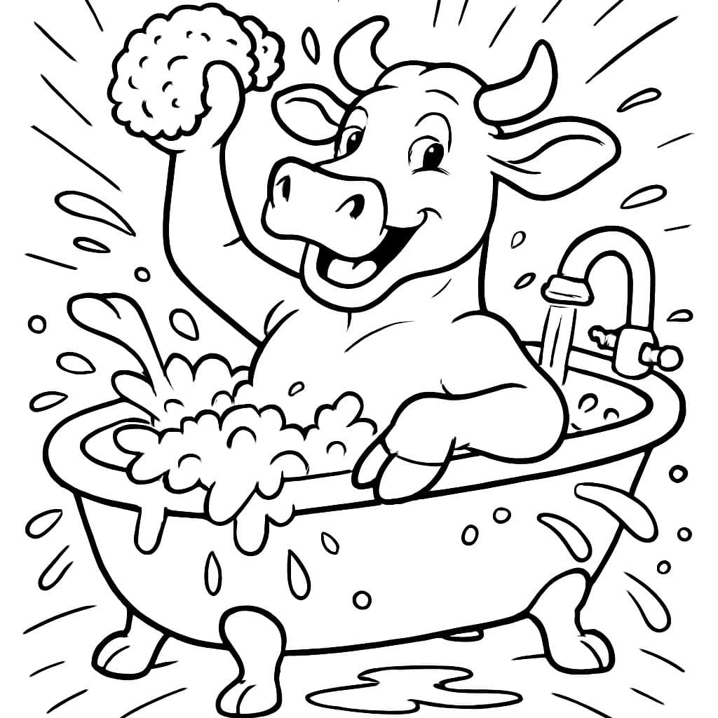 Una vaca suiza marrón sin cuernos tomando un baño.