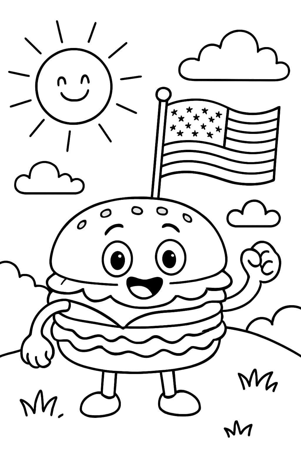 Una hamburguesa sosteniendo una bandera estadounidense.