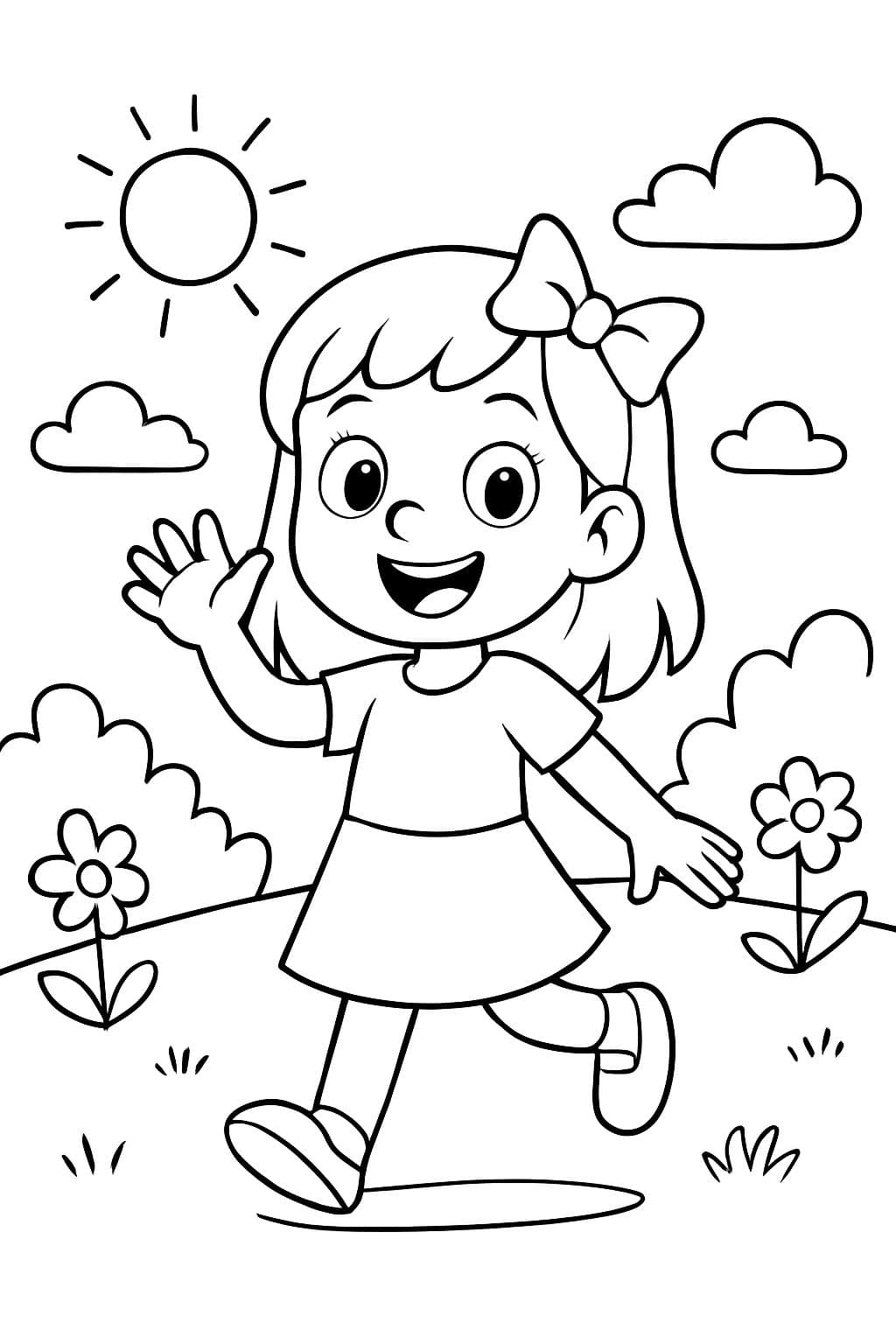 Hello Coulouring In 'A girl dancing saying hello.' Coloring Page | bubbely