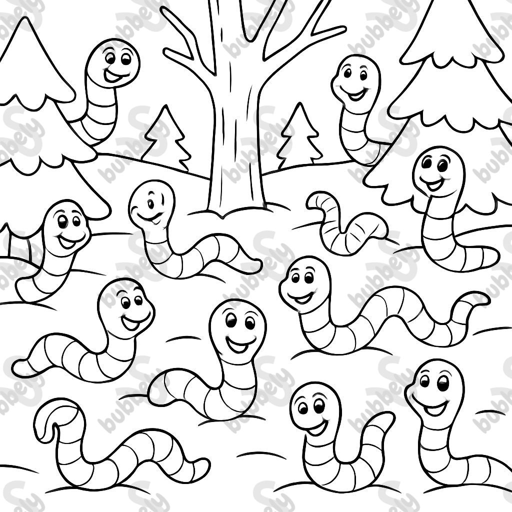 10 worms distributed in a winter forest