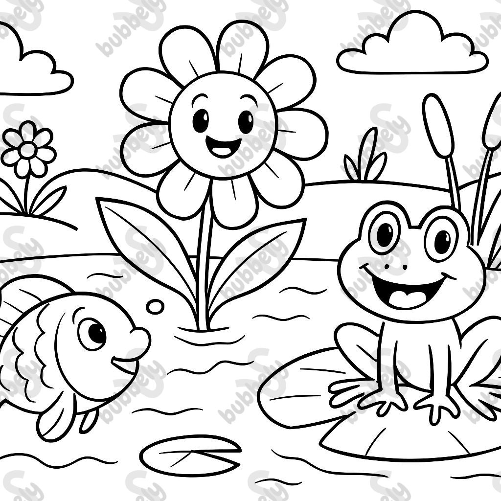 poisson, fleur, étang de grenouilles poisson, fleur, étang de grenouilles