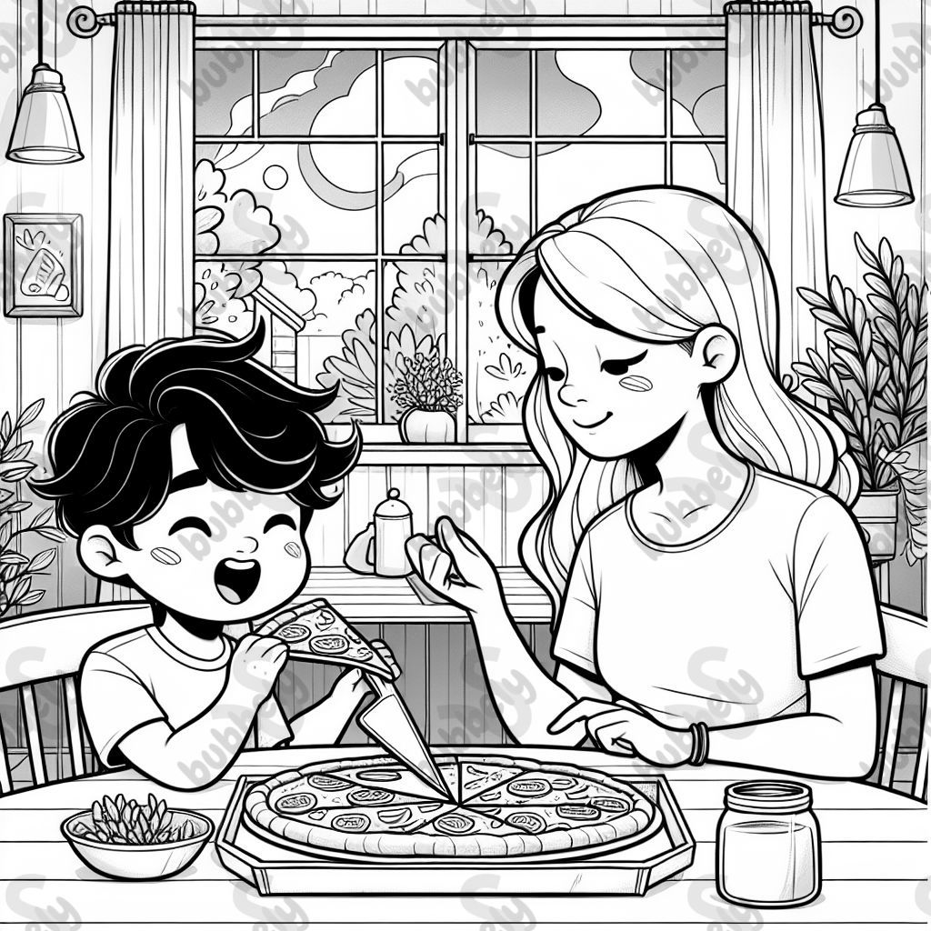 A kid eating a slice of pizza that a grown-up just cut in a house