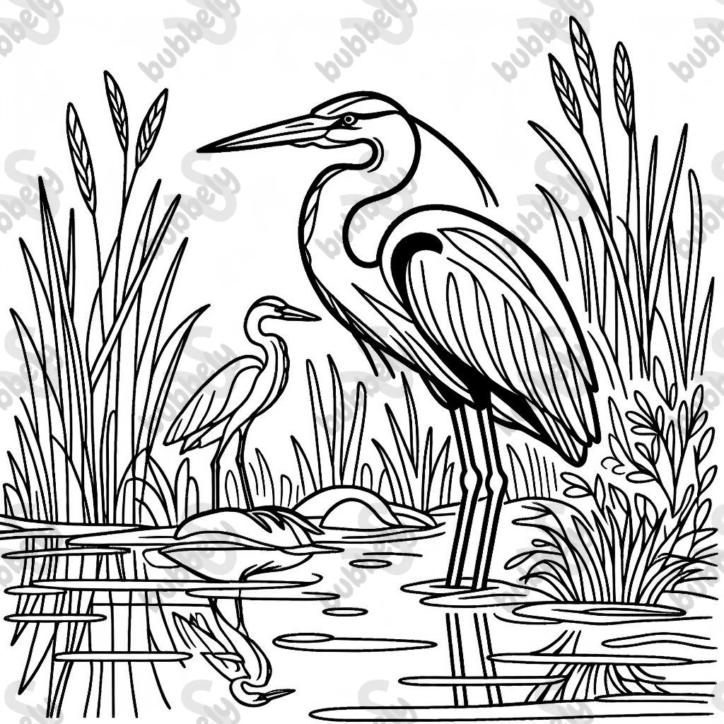 a wetland with herons