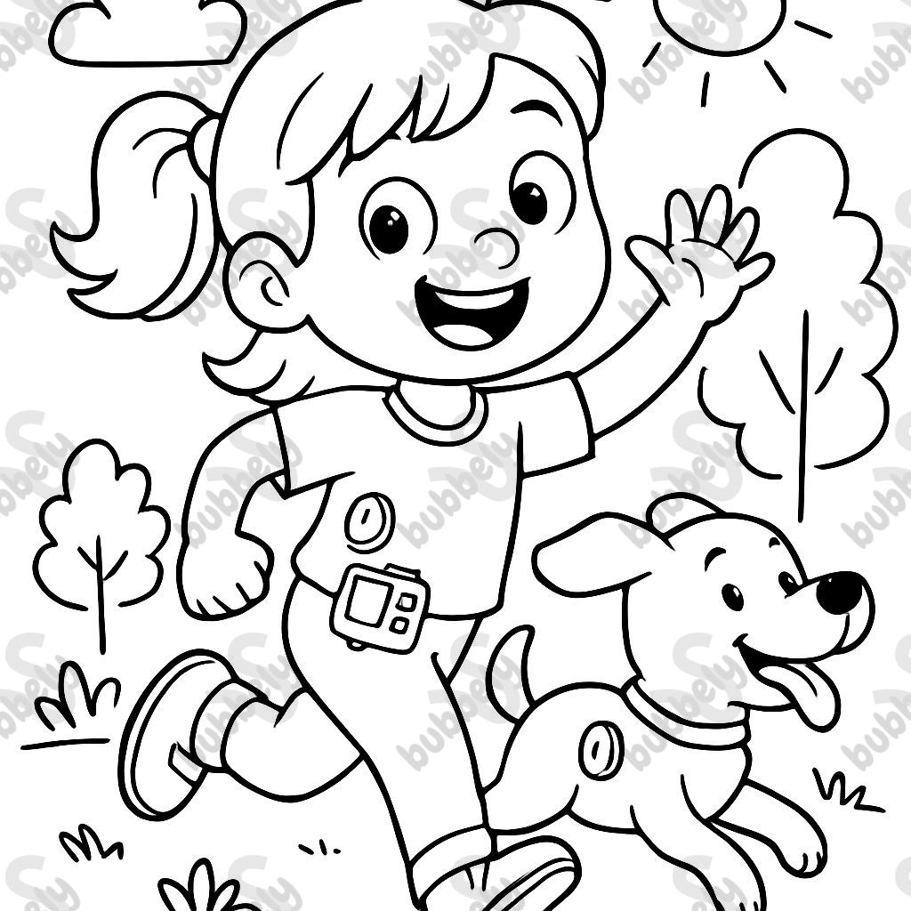 Fille diabétique de type un avec son chien, avec capteur et pompe.