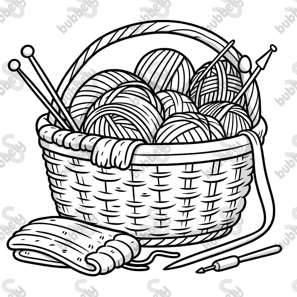Un panier à tricot avec de la laine colorée, des aiguilles et une écharpe à moitié faite. Un panier à tricot avec de la laine colorée, des aiguilles et une écharpe à moitié faite.
