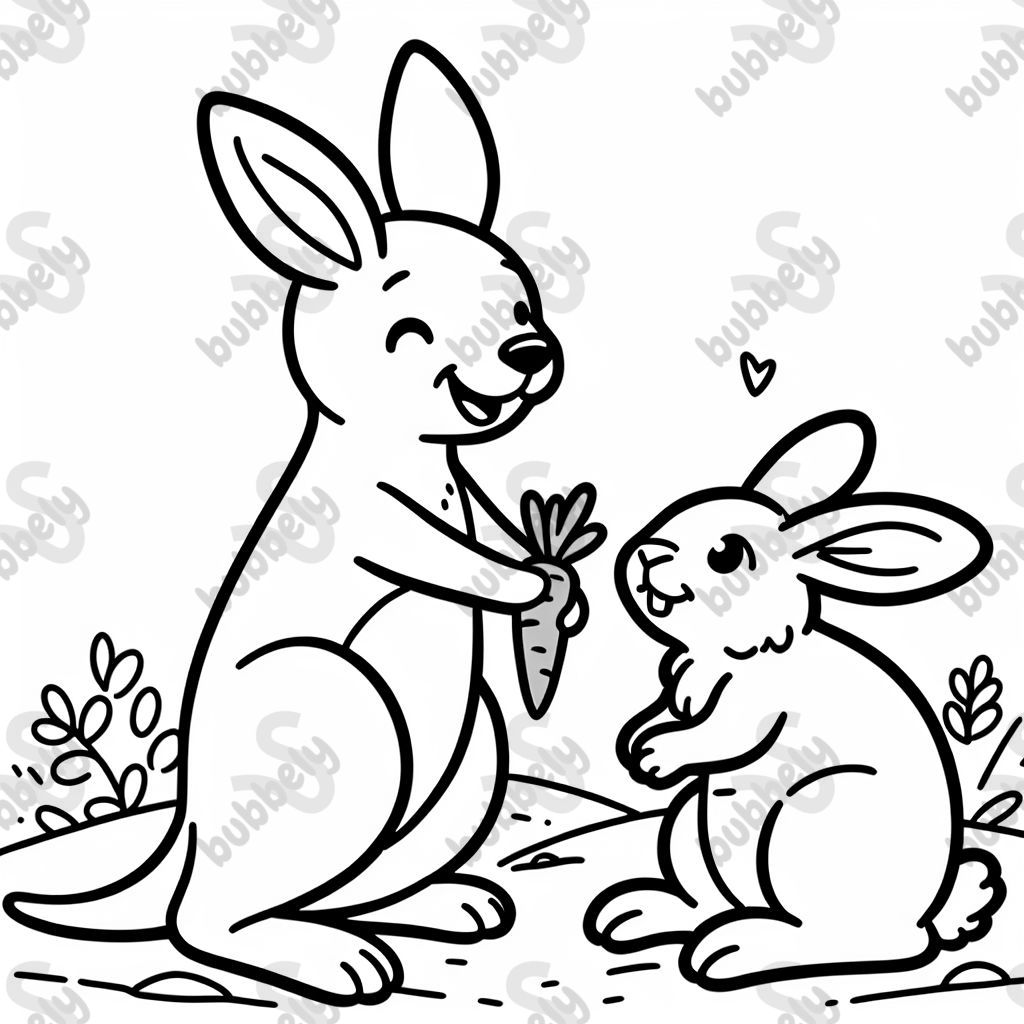 A happy kangaroo gives a sad rabbit a carrot