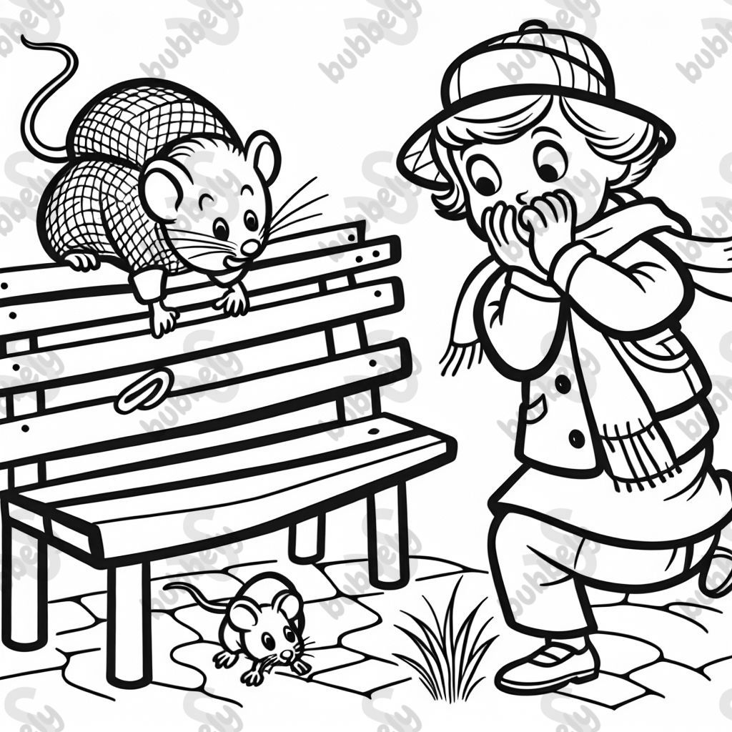 Lady standing on top of the bench because she’s scared of a mouse.