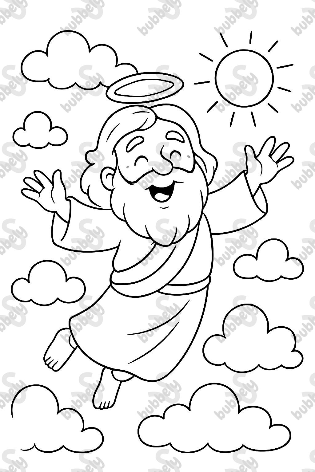 God the Father floating or flying.