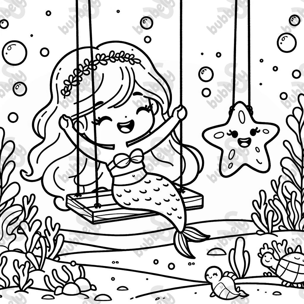 a Mermaid on a Swing with a starfish