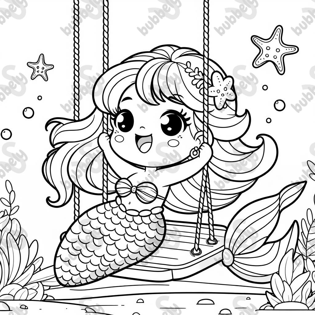 eine Meerjungfrau auf einer Schaukel mit einem Seestern