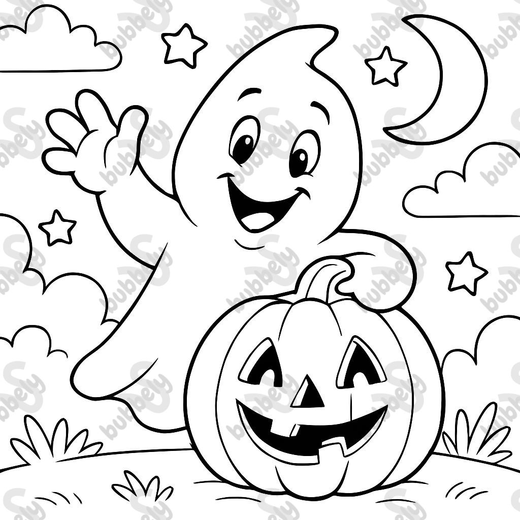 A ghost and a carved pumpkin A ghost and a carved pumpkin