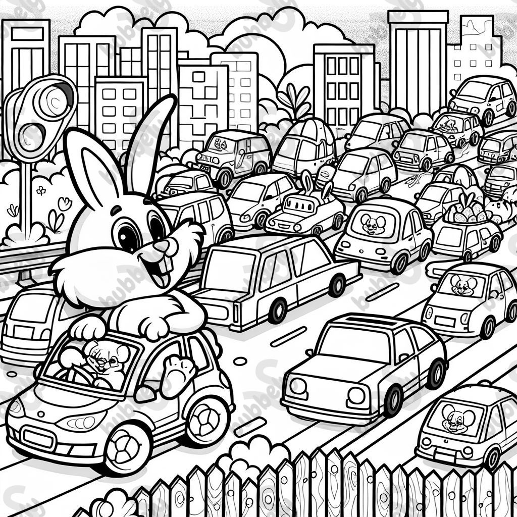 Easter bunny in traffic jam