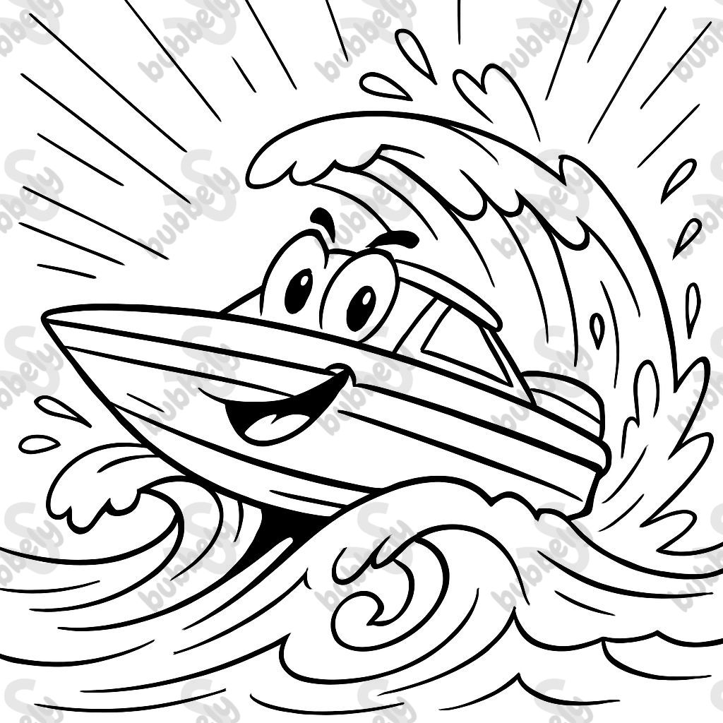 a speedboat with eyes on a wave