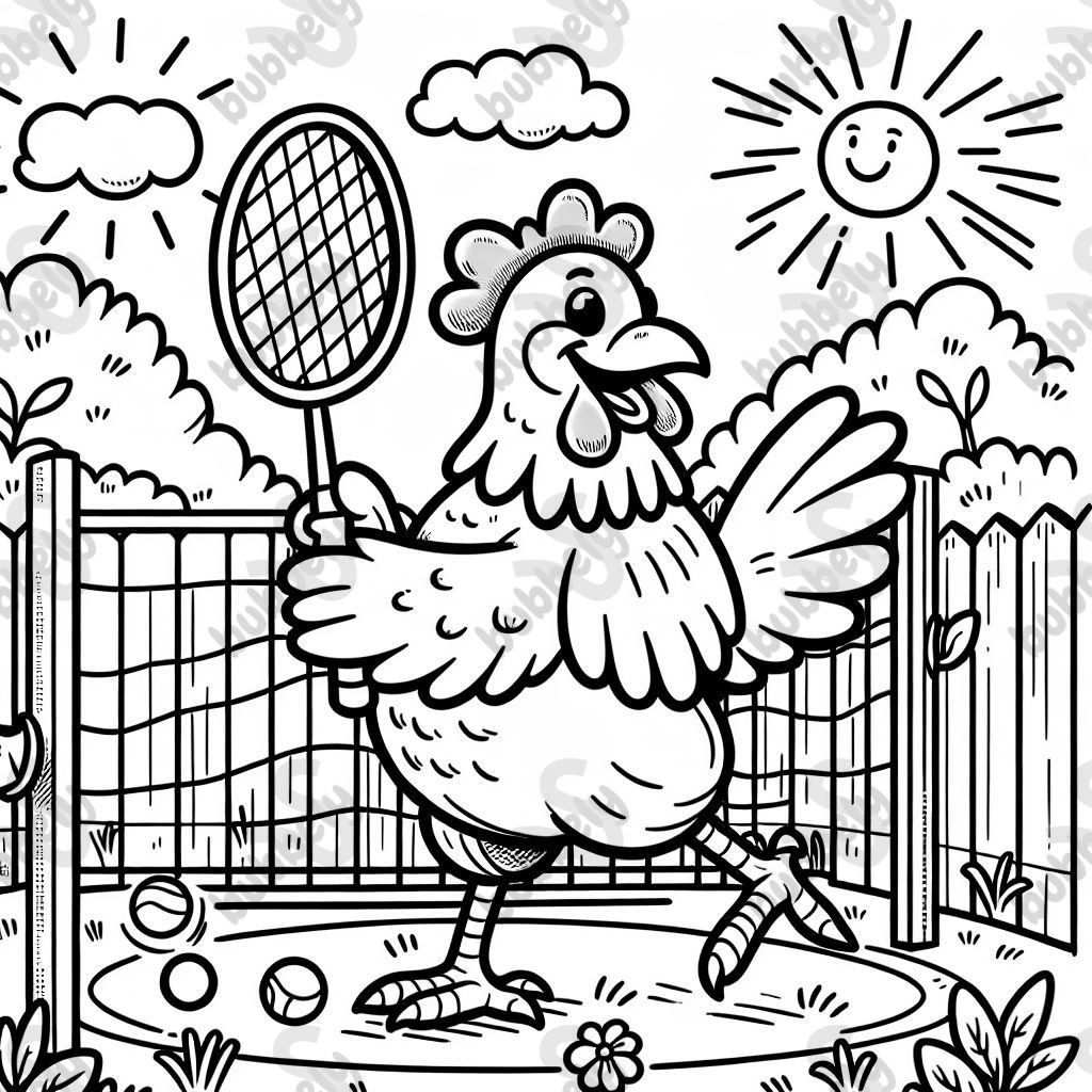 ein huhn, das Federball spielt