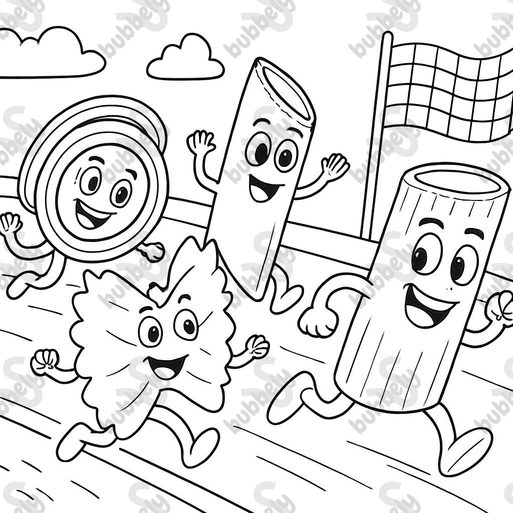 different types of pasta having a race