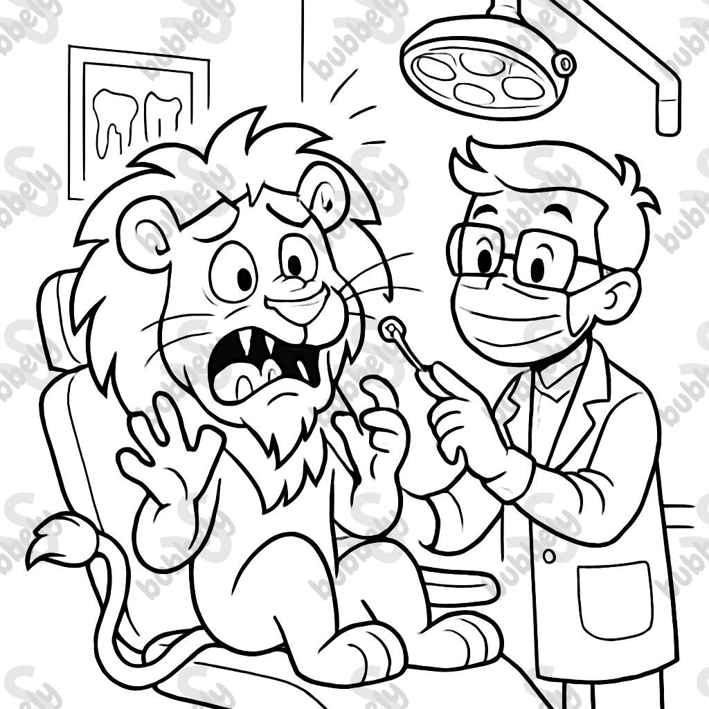 a lion is at the dentist and is scared