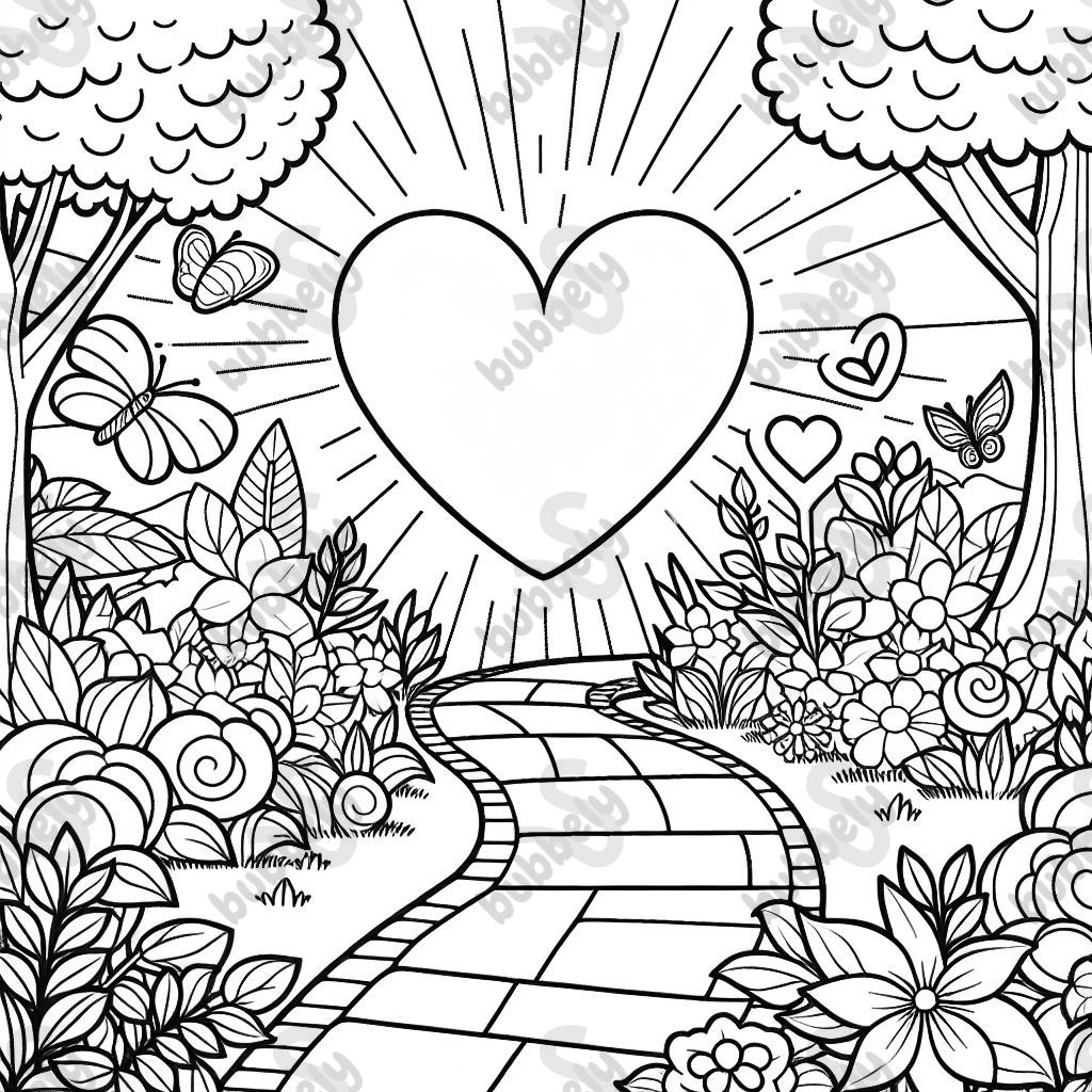 a path through a garden leading to a heart