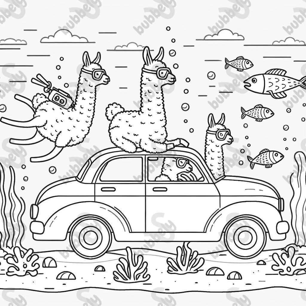 A car with llamas in under the sea