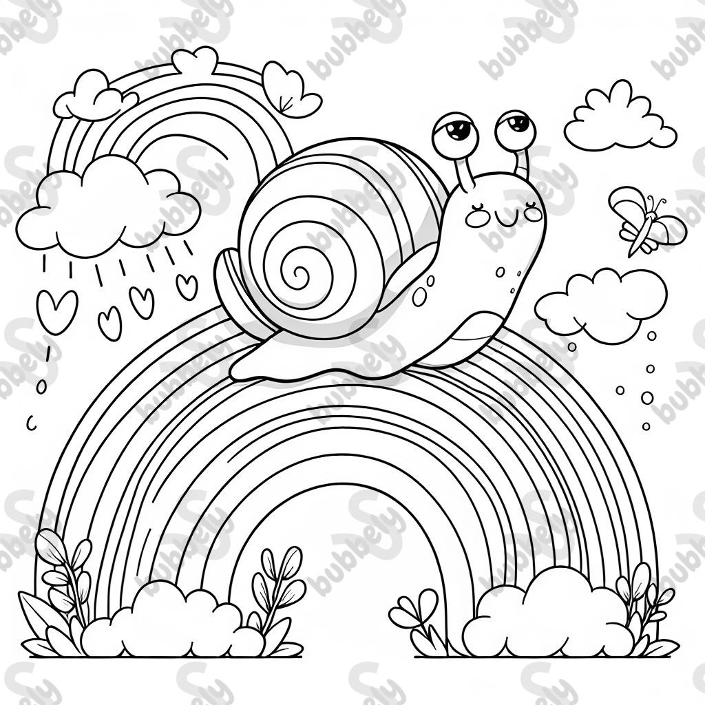 Escargot chevauchant un arc-en-ciel