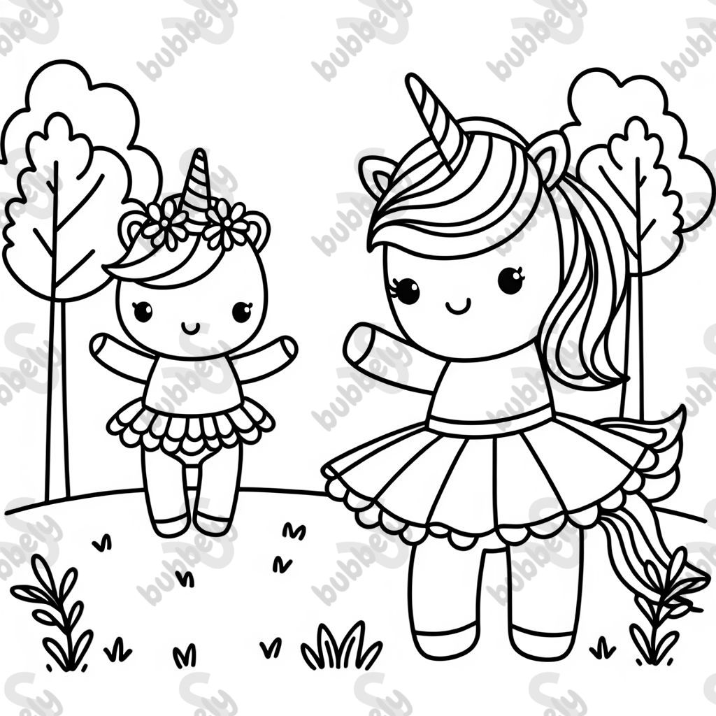 Unicorn with tutu on grass with trees