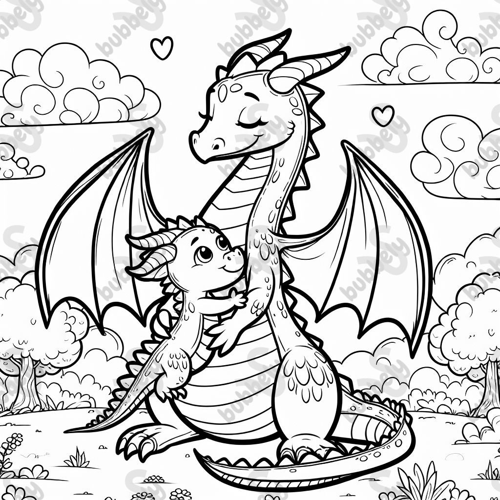 mom dragon hugging her dragon son