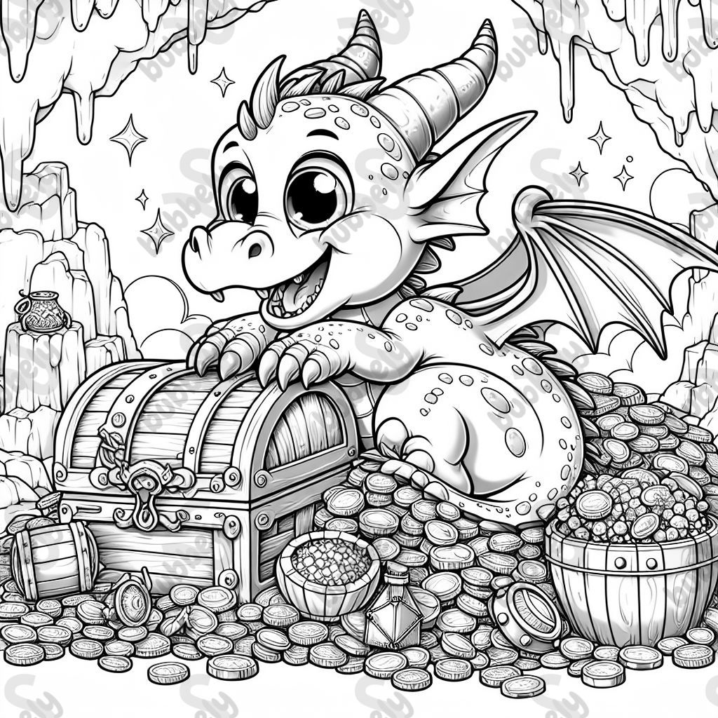 dragon sitting on treasure