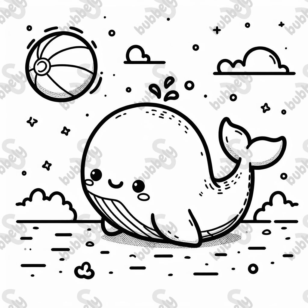 Baby whale playing with ball.