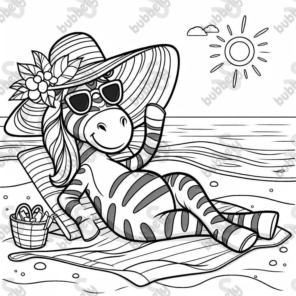 zèbre à la plage avec un chapeau de soleil zèbre à la plage avec un chapeau de soleil